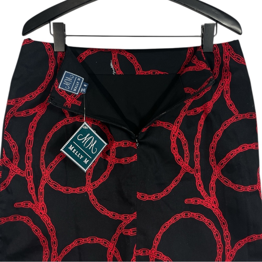 NWT Melly M Black Pencil Mini Skirt with Red Chain Pattern Womens Size 6 - Picture 5 of 7